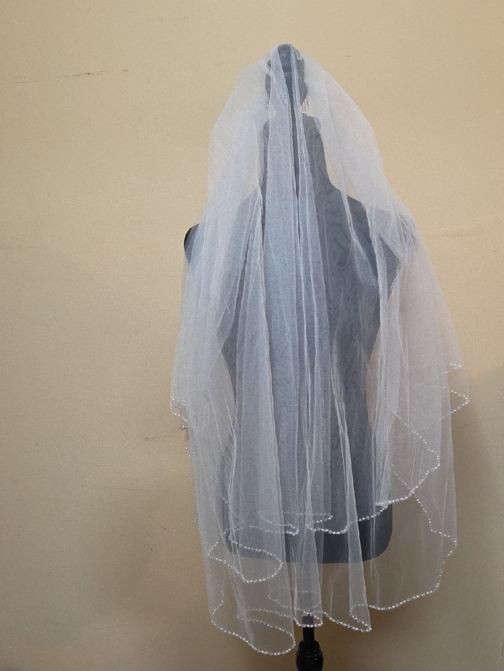 Bridal Veil with Beaded Edge - White